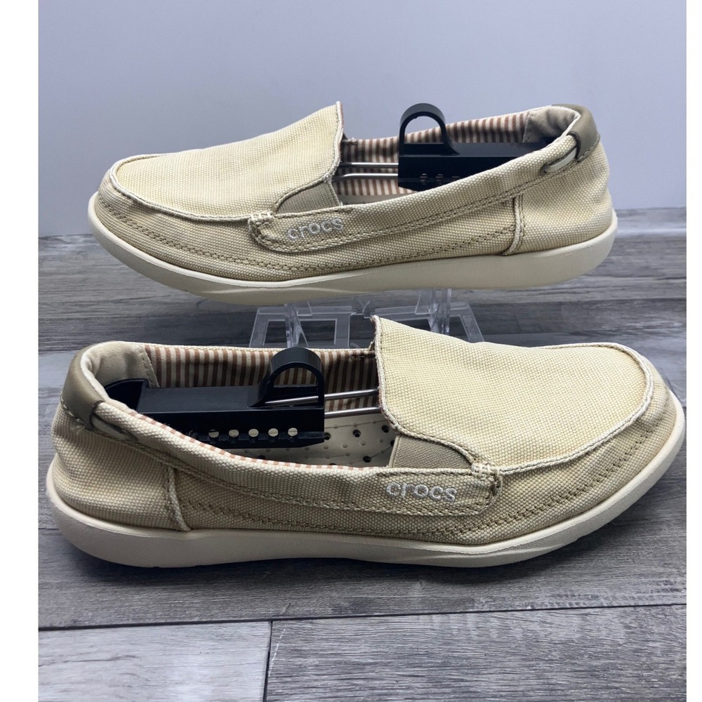 CROCS Women's Light Beige Canvas Slip-On Loafers. Fit more like 8